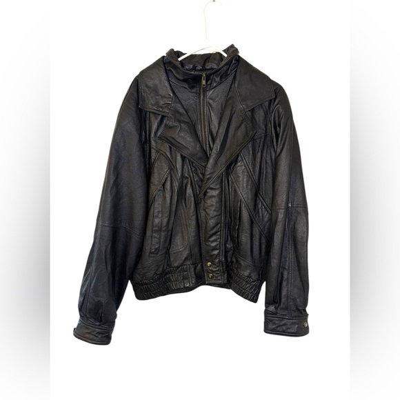 Vintage WILSON Leather Bomber Jacket Double Collar Men’s XL Motorcycle Zip - Picture 1 of 16
